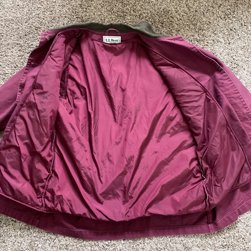 LL Bean Womens Burgundy Cotton Canvas Barn Coat Corduroy Collar Jacket Medium - Picture 11 of 16